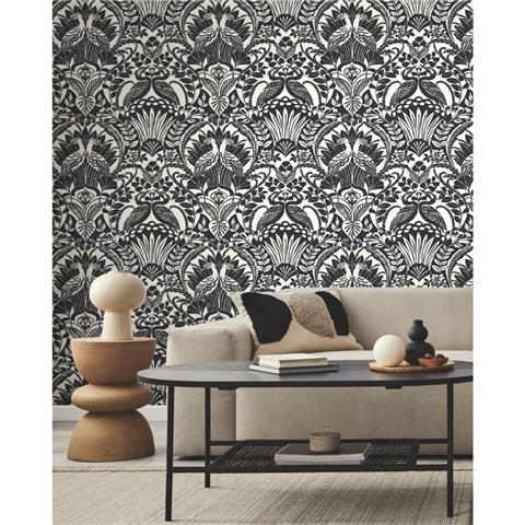 Black and White Resource Egret Damask Wallpaper BW3931