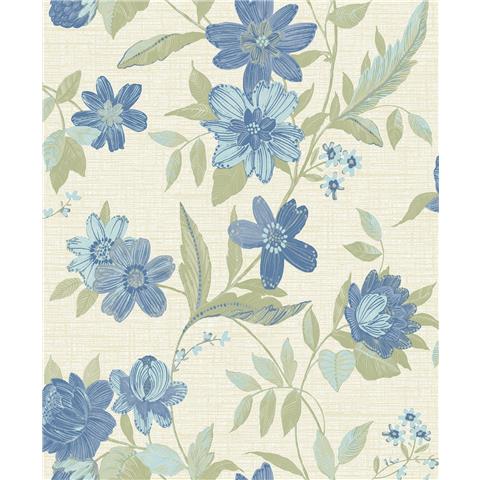 Grandeco Katsu Trail Floral Textured Wallpaper A69903 Blue