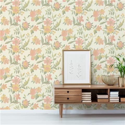 Grandeco Katsu Trail Floral Textured Wallpaper A69902 Blush