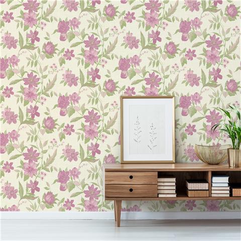 Grandeco Katsu Trail Floral Textured Wallpaper A69904 Pink