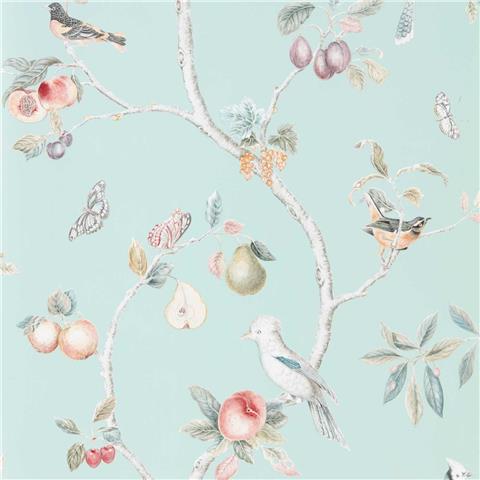 Sanderson Country Woodland Wallpaper Fruit Avery 216312 Duck Egg/Multi