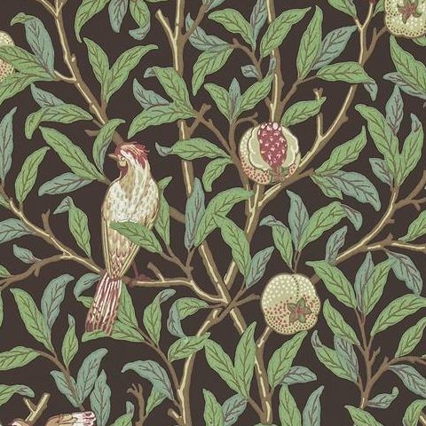 Morris & Co Wallpaper-Bird and Pomegranate 212537 Charcoal/Sage