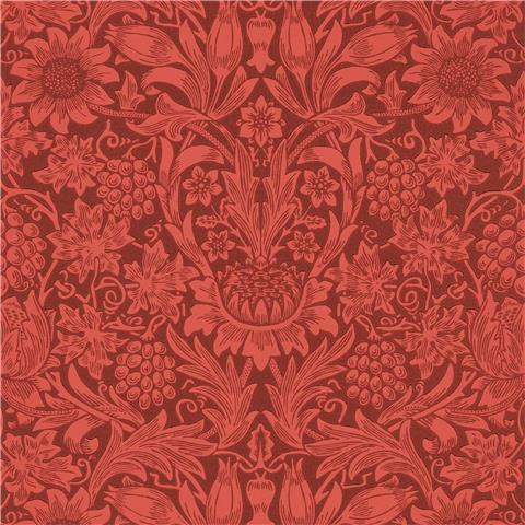 Morris Queen Square Wallpaper Sunflower 216960 Chocolate/Red