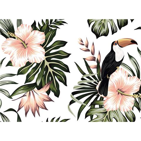 DESIGN WALLS BOTANICAL MURAL toucan floral palm 1 (350CM WIDE X 255CM HIGH)