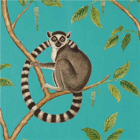 Sanderson Glasshouse Wallpaper Ring Tailed Lemur 216663 Teal