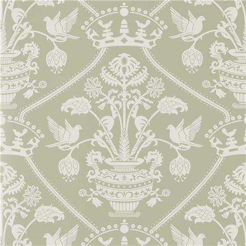 Sanderson Highgrove Damask Wallpaper 217502 Silver Green