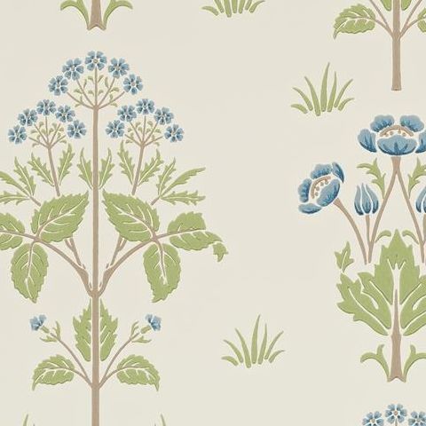 Morris & Co Wallpaper-Meadow Sweet 210348 Cornflower/Leaf