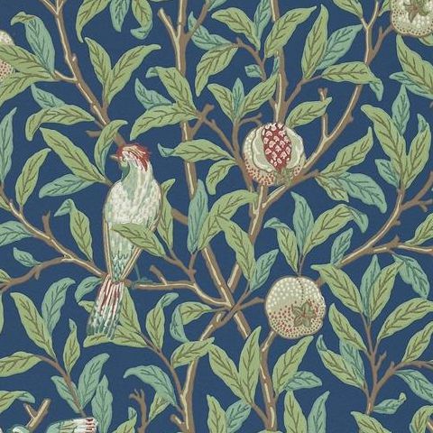 Morris & Co Wallpaper-Bird and Pomegranate 216454 Blue/Sage