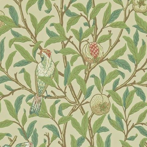 Morris & Co Wallpaper-Bird and Pomegranate 216455 Bayleaf/Cream
