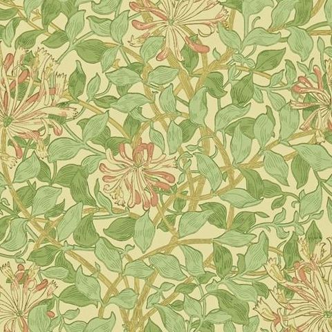 Morris & Co Wallpaper-Honeysuckle 210435 Green/Beige Pink