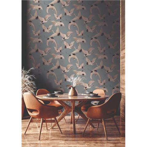 Designer Walls by Marta Cortese Wallpaper Cranes DW2019 Blue Fog
