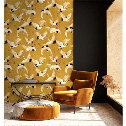 Designer Walls by Marta Cortese Wallpaper Cranes DW2020 Ochre
