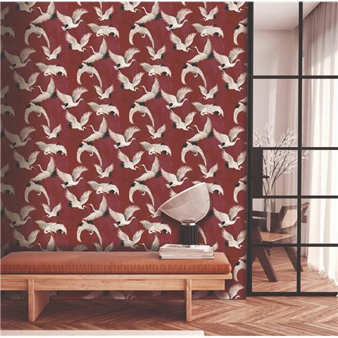 Designer Walls by Marta Cortese Wallpaper Cranes DW2021 Burgundy
