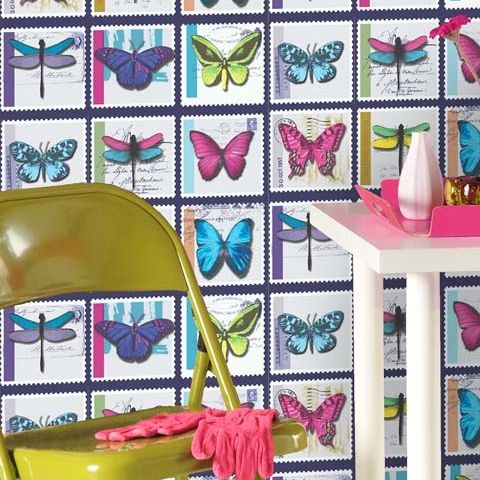 Statement Butterfly Feature Wallpaper Farfalla 97940Charcoal/Multi