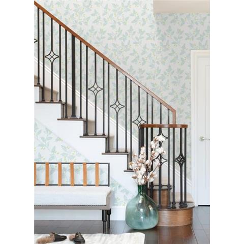 A Street Prints Georgia Wallpaper Ardell Sprig 26601 Blue/Green