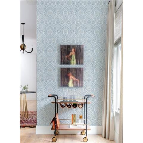 A Street Prints Georgia Wallpaper Fernback Damask 26611 Blue