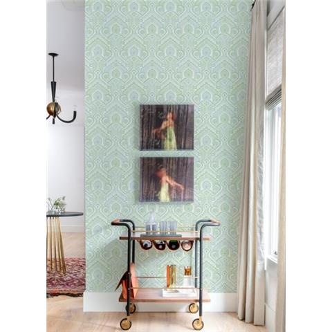 A Street Prints Georgia Wallpaper Fernback Damask 26614 Green