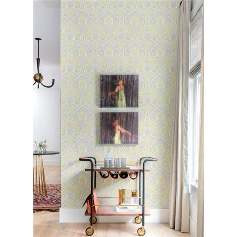 A Street Prints Georgia Wallpaper Fernback Damask 26615 Yellow