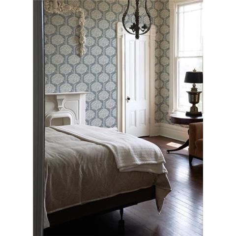 A Street Prints Georgia Wallpaper Zaria Bird in the Bush 26227 Blue Grey