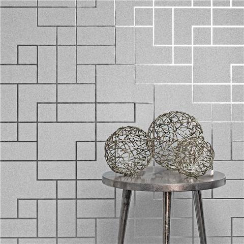 Vymura Luxury Foil Wallcovering Square Geo FD42491 Silver