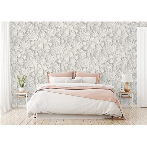 Fine Decor 3D Wall flower wallpaper FD42554 Silver Grey