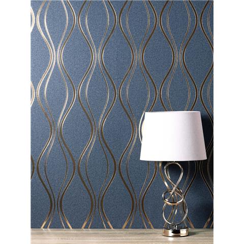 Vymura Luxury Foil Wallcovering Contour wave FD42801 Navy/Gold