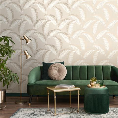 Fine Decor Cascade Leaf Wallpaper FD42838 Cream/Gold