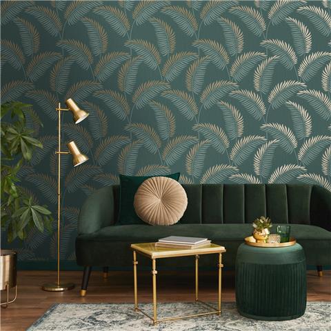 Fine Decor Cascade Leaf Wallpaper FD42840 emerald/Gold