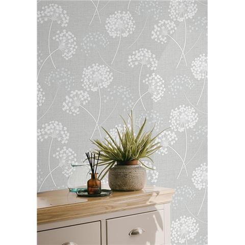 Fine Decor Grace Dandelion Wallpaper FD43284 Grey/Silver