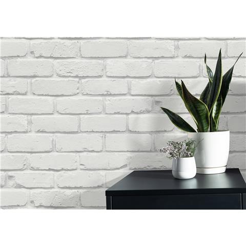 Fine Decor Painted Brick Wallpaper White FD43600