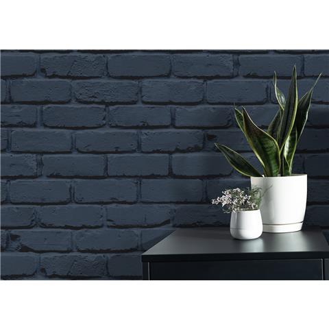 Fine Decor Painted Brick Wallpaper Navy FD43602