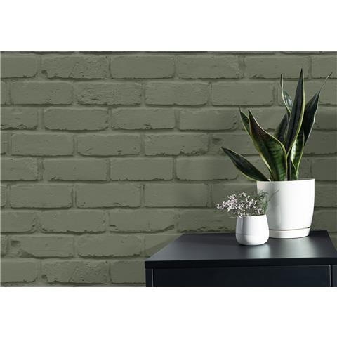 Fine Decor Painted Brick Wallpaper Sage FD43603