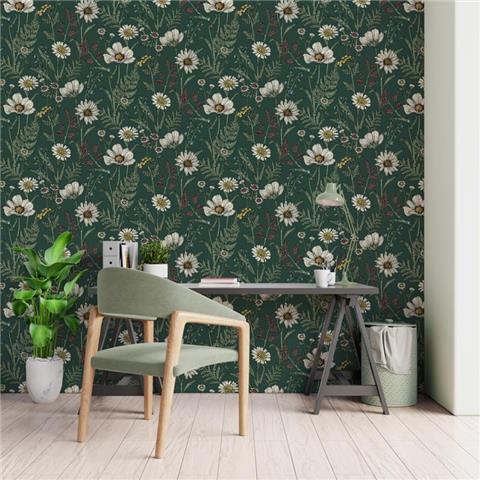Fine Decor Wild Meadow Wallpaper FD43882 Forest Green