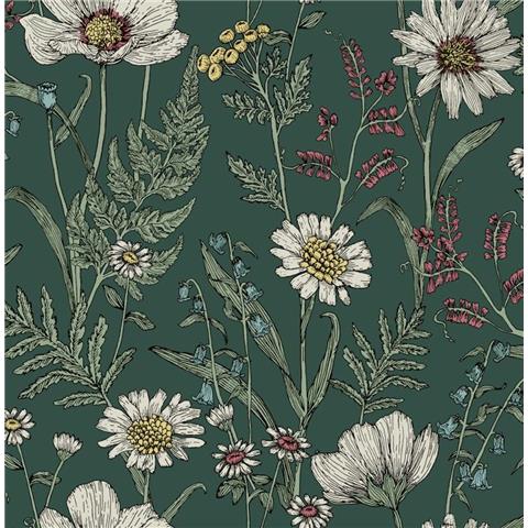 Fine Decor Wild Meadow Wallpaper FD43882 Forest Green