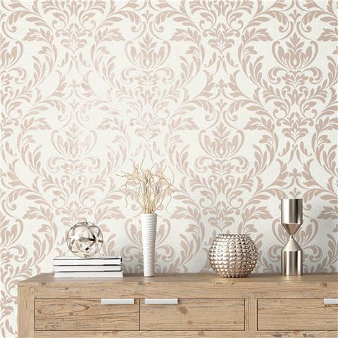Fine Decor Azara Damask Wallpaper FD43989 Rose Gold