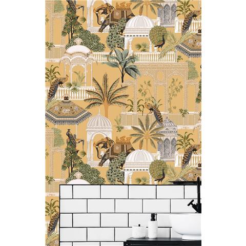 Botany House Sanctuary Indian Elephants wallpaper Mustard