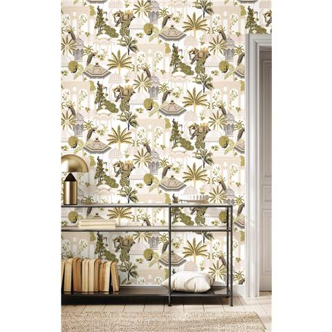 Botany House Sanctuary Indian Elephants wallpaper Sage/Gold