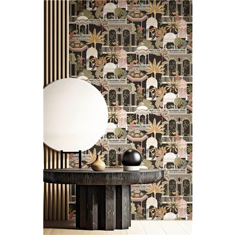Botany House Sanctuary Indian Elephants wallpaper Black/Gold