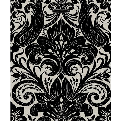 Laurence Llewelyn-Bowen Off the Wall Damask Sauvage Flock Wallpaper LB25166 Black