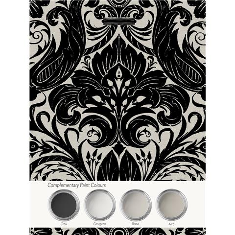 Laurence Llewelyn-Bowen Off the Wall Damask Sauvage Flock Wallpaper LB25166 Black