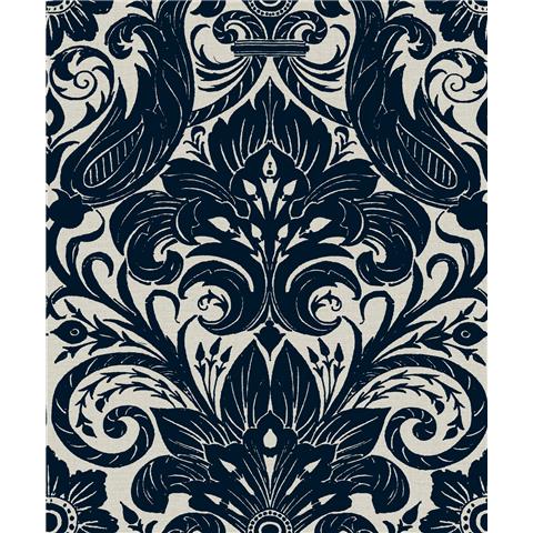 Laurence Llewelyn-Bowen Off the Wall Damask Sauvage Flock Wallpaper LB25167 Blue