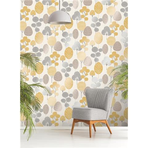 Crown scandi wallpaper Forest M1530 mustard