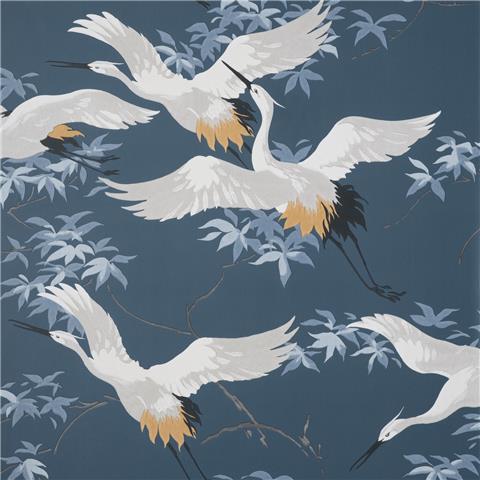 Crown Cranes Wallpaper M1654 Navy/White
