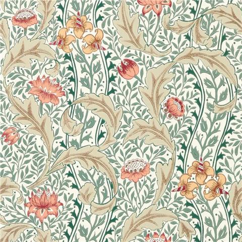 Morris & Co Wallpaper Wild Tulip+Vine 217578 Coral/Teal