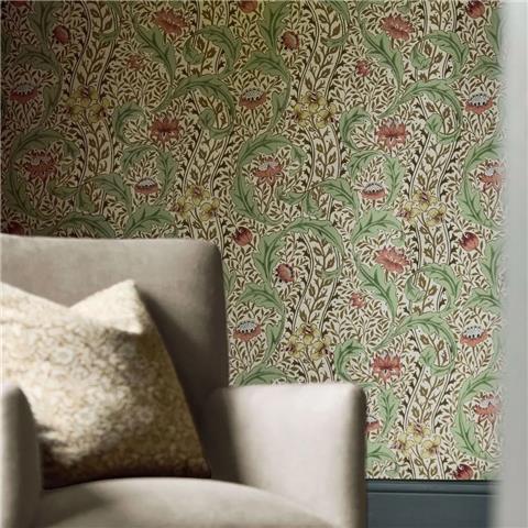 Morris & Co Wallpaper Wild Tulip+Vine 217579 Rose/Linen