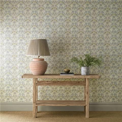 Morris & Co Wallpaper Oak+Blossom 217591 Mineral Blue/Linen