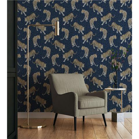 Graduate Collection Wallpaper All over Leopard Blue