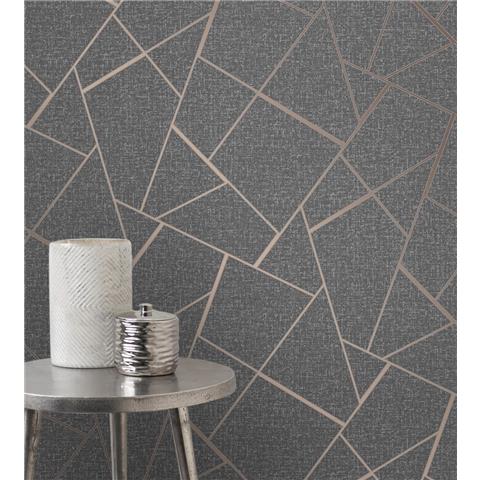 Fine Decor Quartz Fractal geometric wallpaper FD42283 charcoal/copper