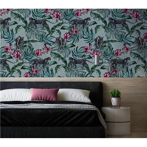 Graduate Collection Wallpaper Jungle Panther Blue