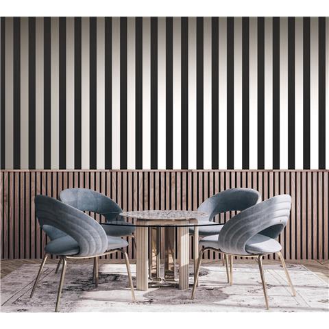 Style Sisters Flock Stripe Wallpaper SS21239 Black